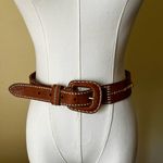 Vintage Brown Leather Belt Contrast Stitching Wood Bead Detail Boho Western 30 Photo 3