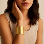 None Wide Hammered Gold Tone Metal Cuff Bracelet Statement Jewelry Photo 0