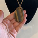 Vintage Large Statement Tigers Eye GemStone Pendant Boho Layering Necklace Brown Photo 1