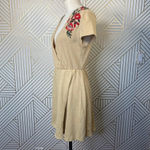 ZARA  Knit Floral Embroidered Short Sleeve T-shirt Mini Dress in Tan‎ Size Medium Photo 6
