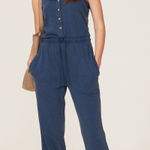 Faherty  Terra Blue Scoop Neck Sleeveless Straight Leg Organic Cotton Jumpsuit L Photo 0