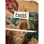 Teddi Floral Print Zip Up Jacket Beige‎ Brown Green Red Vintage Style Tan Size L Photo 2