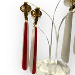 Trifari Vintage  White Red Dangle Clip-On Earrings 2 Pair Gold Tone Photo 5