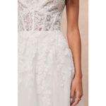 Lulus Bridal NWT Glorious Luxury White Sheer Tulle Embroidered Beaded Maxi Gown Size L Photo 3