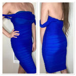 NWT Emprada Kat Royal Blue Mesh Off Shoulder Dress Size Medium Photo 2