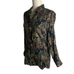 Vintage 90s Button Down Paisley Shirt S Navy Blue Collared Pocket Long Sleeves Photo 2