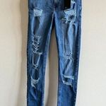 ASOS NEW Mid Waisted Slim Distressed Jeans Blue Womens Size W28 x L32 Photo 0