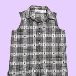Vintage 90s Teacher Plaid Apple Button Up Tank Top 🔥 Black Size M Photo 0