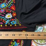 Women's medium Mexican V Neck Top Peasant Embroidered Blouse Short Sleeve Shirt Black Photo 3
