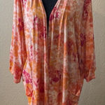 Cuddl Duds  3X Open Tie Dye Kimono Cardigan‎ Orange Pink Pockets Groovy Resort Photo 0