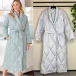 Cuddledown Light Blue Down Robe Goose Filled Combed Cotton Sateen size M Medium Photo 1