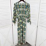 ZARA  Geometric Print Sateen Maxi Dress Green Blue Tan Long Sleeve Small Photo 8