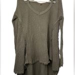Free People Olive Green Moonshine Sweater Waffle Knit Cold Shoulder Photo 0