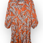 THML Brown Leaf Print Boho Tiered Balloon Sleeve Mini Dress Vacation Resort L Photo 0