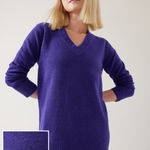 Athleta  Westwood Sweater Purple V-Neck Ribbed Hem Merino Wool Size Small S Photo 0