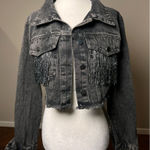 NEW Cropped Black Denim Womens S/M Jacket Fringe Distressed Hem Tassels Western Size M Photo 0