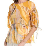 Ted Baker  Darcila Exaggerated Puff Sleeve Top in a painted leaf print size 2 Photo 0