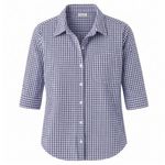 LL Bean Blue Gingham 3/4 Sleeve Wrinkle Free Pinpoint Oxford Shirt Size SMALL Photo 1