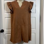 THML  flutter sleeve suede midi dress in camel large Photo 2