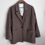Mango  suit brown houndstooth long blazer oversized single button front pockets S Photo 0