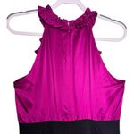 INC Magenta Stretch Silk Ruffle Black Ponte Knit Sheath Dress Party US 14 Purple Photo 6