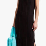 Naadam Striped Ribbed Silk Cashmere Blend Midi Dress Chocolate Brown Size Large Photo 0