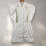 frame denim Frame Gillian Shirt Dress in Ecru Size M Poplin Denim Puff Sleeve Mini Preppy Photo 3
