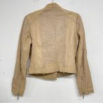 Michael Kors Tan Leather Laser Cut Bomber Moto Zip Jacket Womens S Classic Photo 8