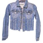 Garage  distressed denim jacket with frayed detailing and button-up closure Photo 0
