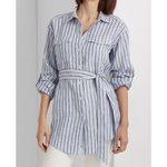 Ralph Lauren Lauren ‎ Women’s PS Striped BELTED Linen Tunic Blouse Black Lable Photo 1