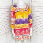 Joyous & Free Floral Damask Colorblock Tunic Dress Small Off Shoulder Smocked Yellow Photo 1