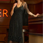 Modcloth Shimmer Swish Midi Dress Large Black Gold Sparkly Sheer Short Sleeve Photo 0