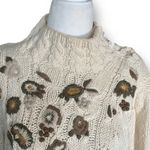 Vintage Liz Claiborne Cream Floral Cable Knit Chunky Sweater 90s Cottage Botanic Green Size L Photo 2
