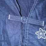 Linen Women's 1X Blue Embroidered Floral Vintage Jacket Photo 4
