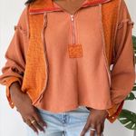 Grey Bandit Boutique POL Orange Waffle Oversized Half Zip Sweatshirt Photo 0