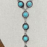 Round Faux Turquoise Concho Lariat Necklace Blue Photo 3
