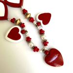 Red white faux pearl gold tone heart beaded necklace Photo 4