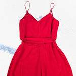 Dress the Population Red Rouge Stevie V Neck Wide Leg Belt Jumpsuit Size Medium Photo 8