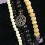 Wooden Beaded Lava Beads Boho Semi Precious Stones Stretchy Bracelets Black Photo 2