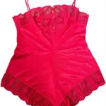 Formfit Vintage 70s Red Sheer Romantic Lace Button Up Lingerie Romper Teddie Size 34 Photo 1
