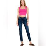Hot Pink Square Neck Sleeveless Crop Top Stretchy Rib Knit Fits Medium Photo 3