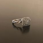 Vintage Sterling Silver 925 Square Double Halo Diamond Cluster Ring | Size 6.5 Photo 0