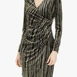 Calvin Klein  Black & Gold Metallic Velvet Glitter Faux Wrap Dress Size 12 Photo 0