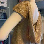 Sorella Vita  Cowl Back Sequin Gown Drape Back Gold Cap Sleeve Maxi Dress Sz: 16 Photo 6
