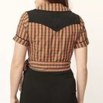 Unique Vintage NWT  50’s Western Black/Orange Plaid Wrap Star Crop Top X-LARGE Photo 1