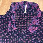 Free People  Button Down Sheer Floral Shirt Sz M Black Pink Polyester Boho Photo 8