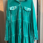 Teal Tiered Faux Velvet Collard Dress Blue Size XXL Photo 0