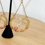 Bebe Vntg  Rhinestone Beaded Snake Dangle Statement Earrings Gold‎ Coral Orange Photo 4