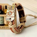 1pc Hemp Rope Braided Cowhide Faux Leather‎ Bracelet Brown Photo 3