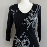 Tryst Vintage  Y2K Woman’s Top Black Sz M 3/4 Sleeve V-neck Whimsigoth Celestial Photo 0